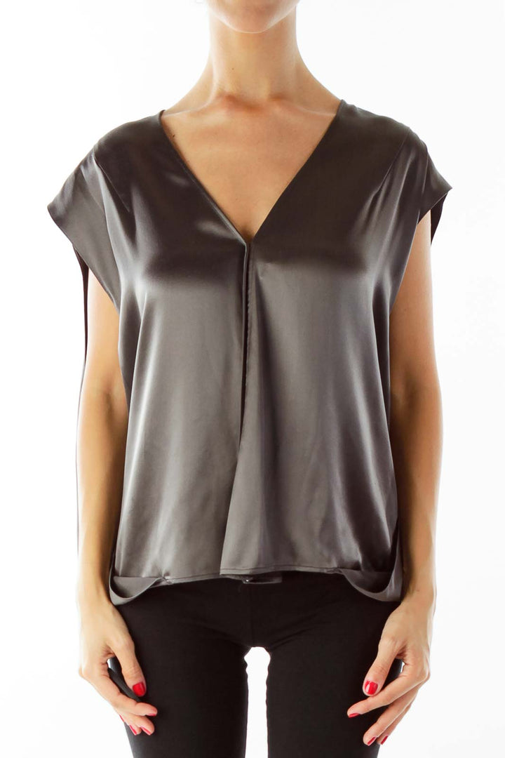 Gray Silk Sleeveless Blouse