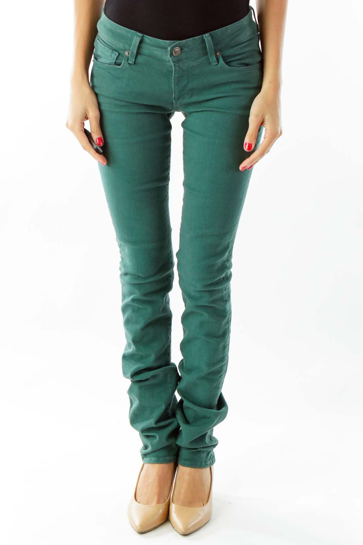 Green Straight Leg Denim Pants