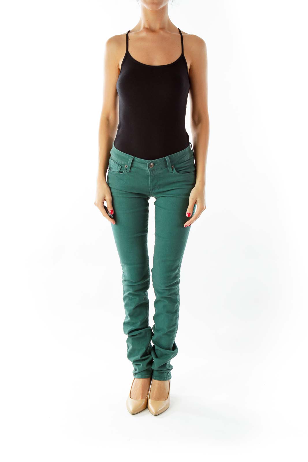 Green Straight Leg Denim Pants