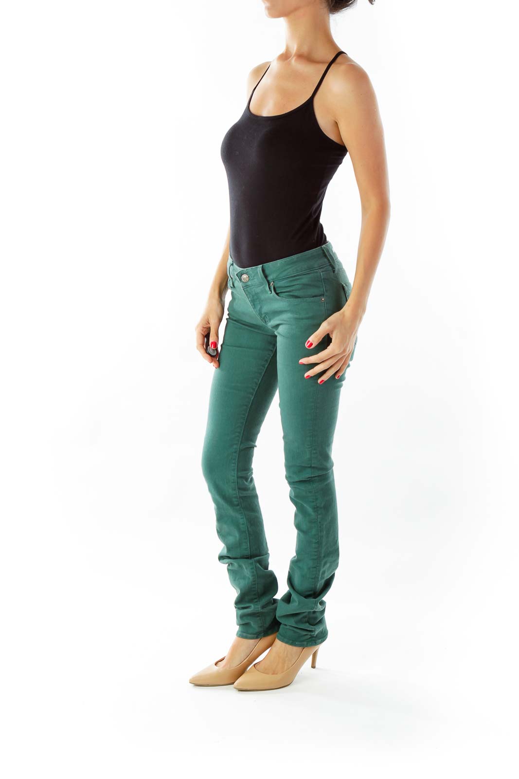 Green Straight Leg Denim Pants