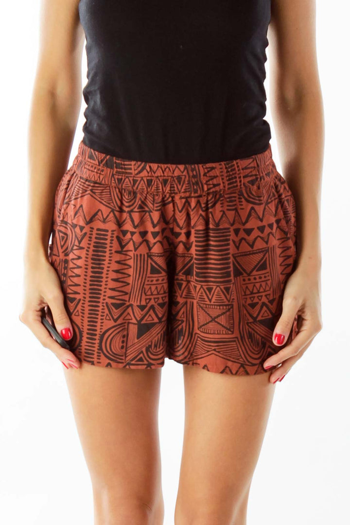 Brown Black Tribal Print Shorts