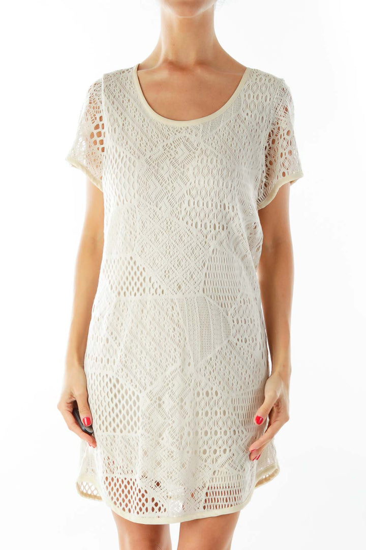 Beige Mini Net Dress