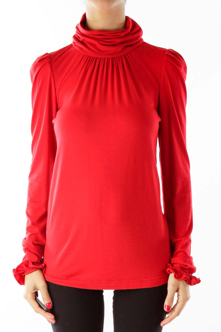 Red Ruffled Sleeve Turtle Neck