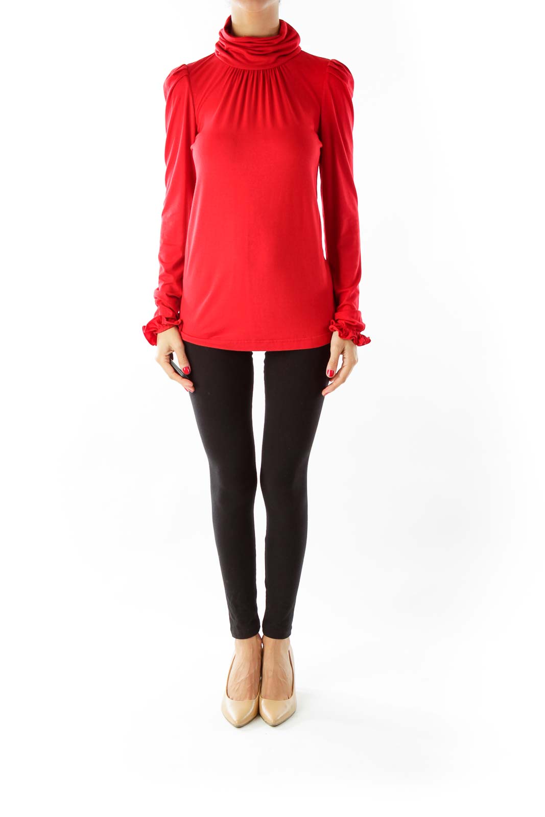 Red Ruffled Sleeve Turtle Neck