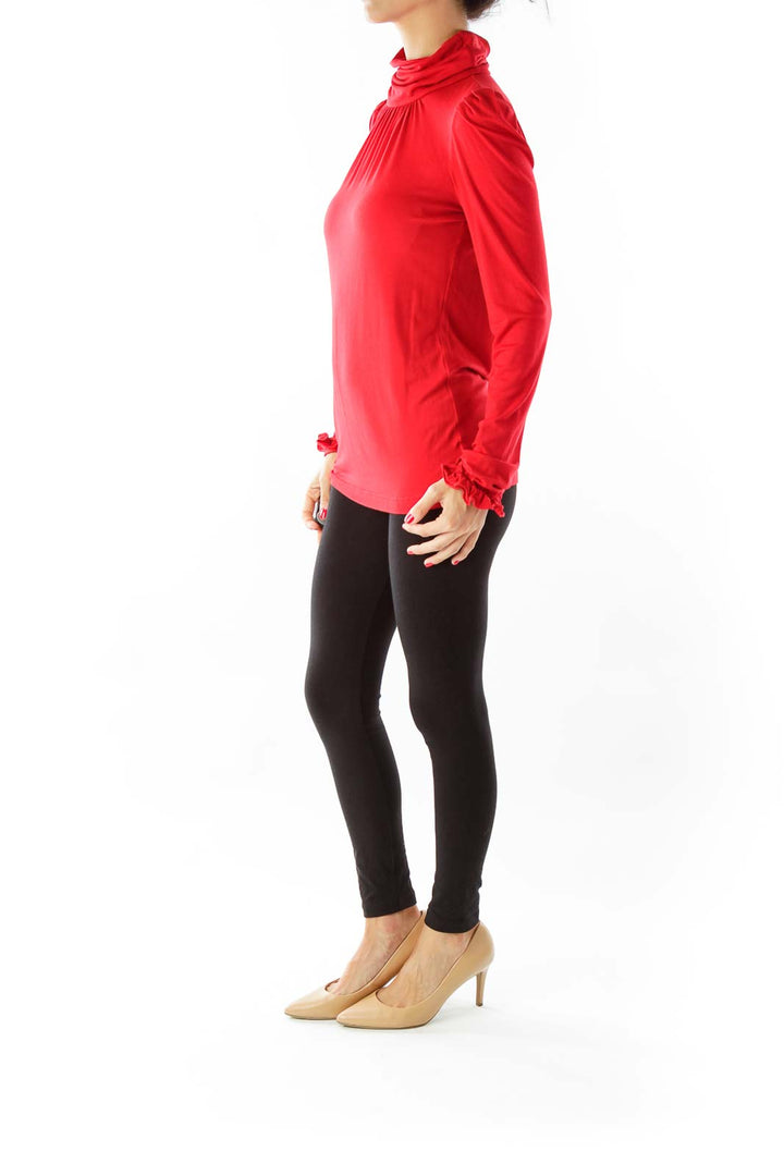 Red Ruffled Sleeve Turtle Neck