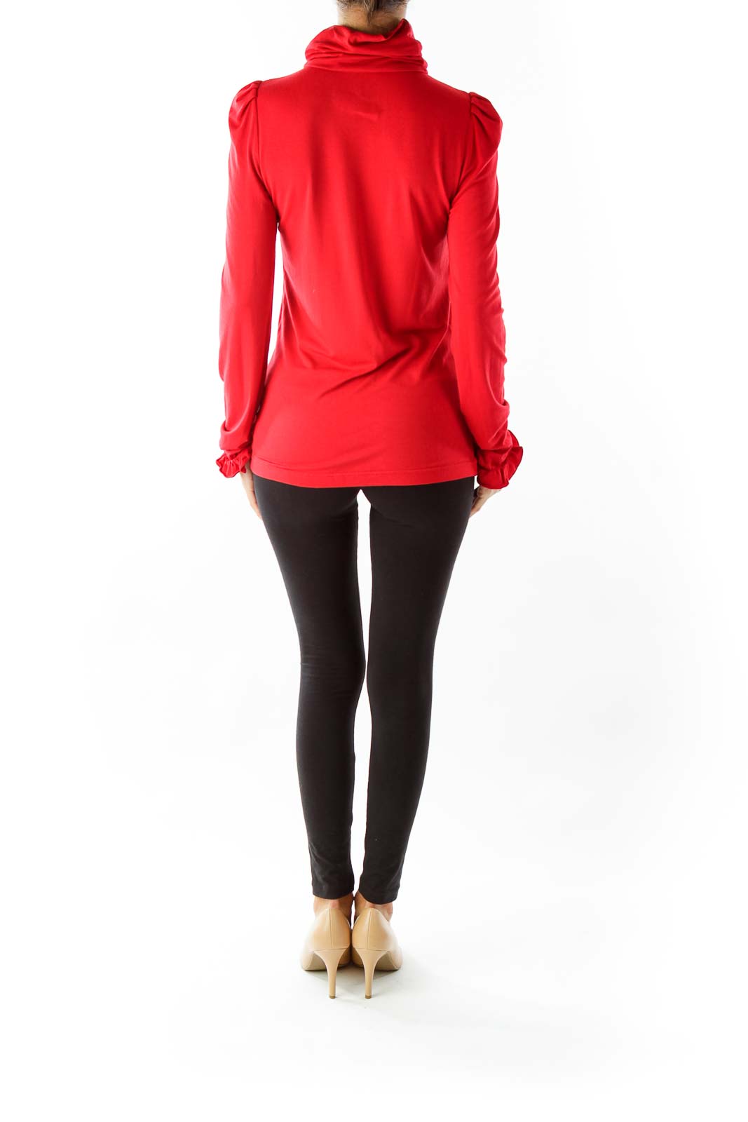 Red Ruffled Sleeve Turtle Neck