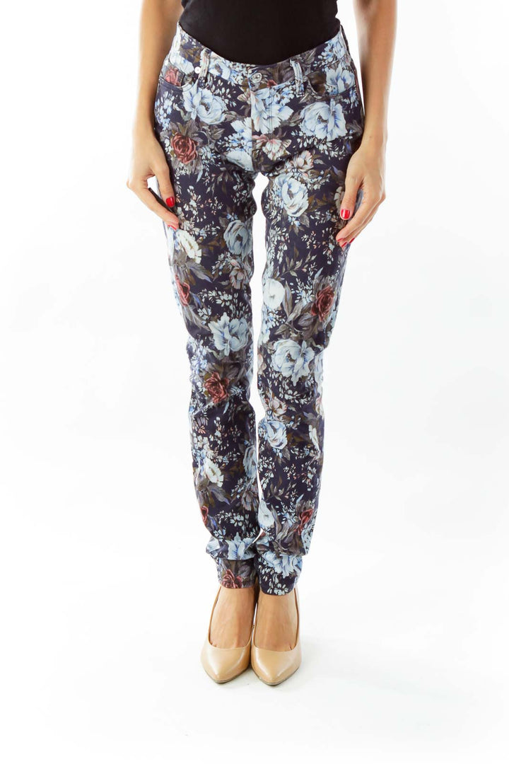 Blue Flower Print Jeans