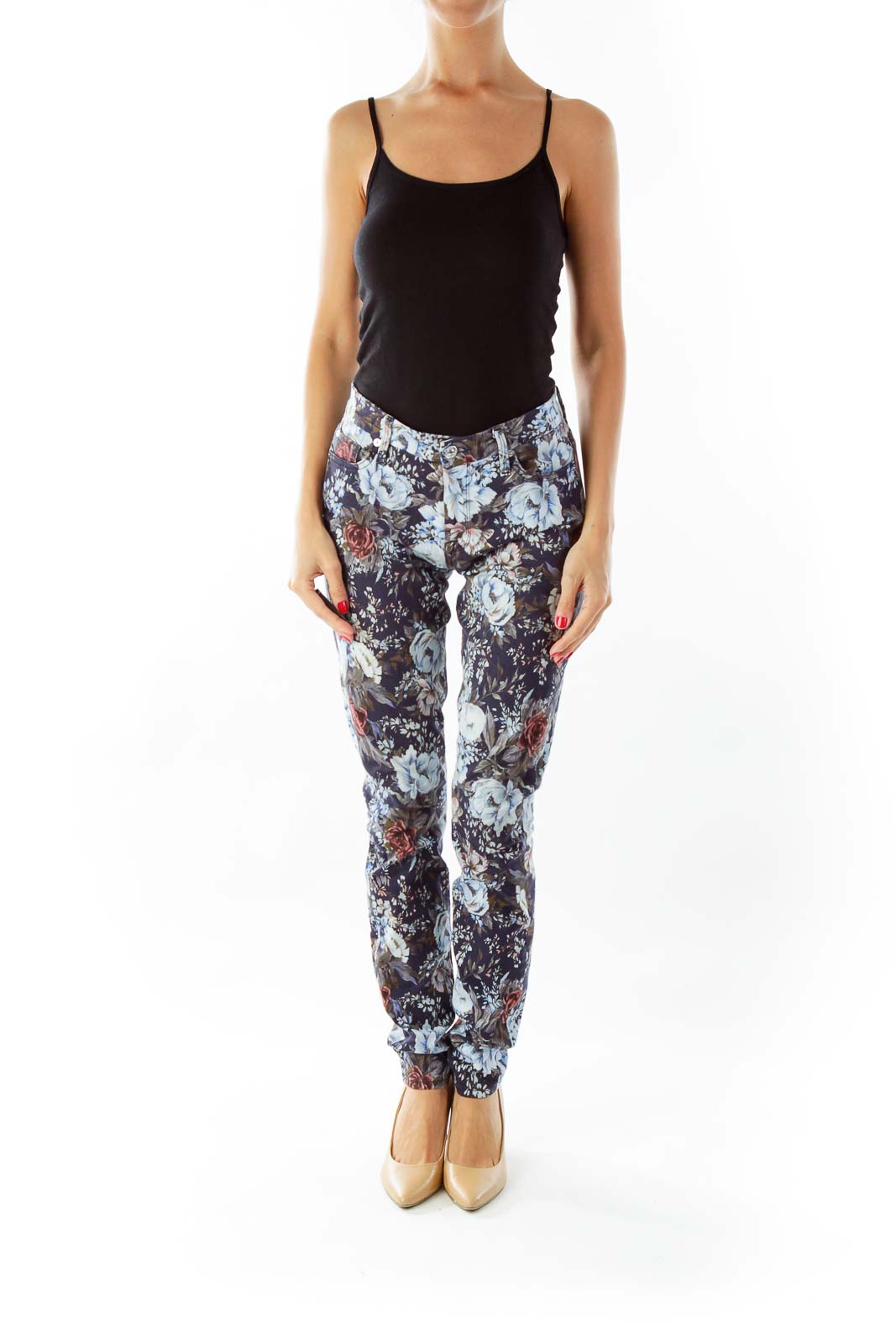 Blue Flower Print Jeans