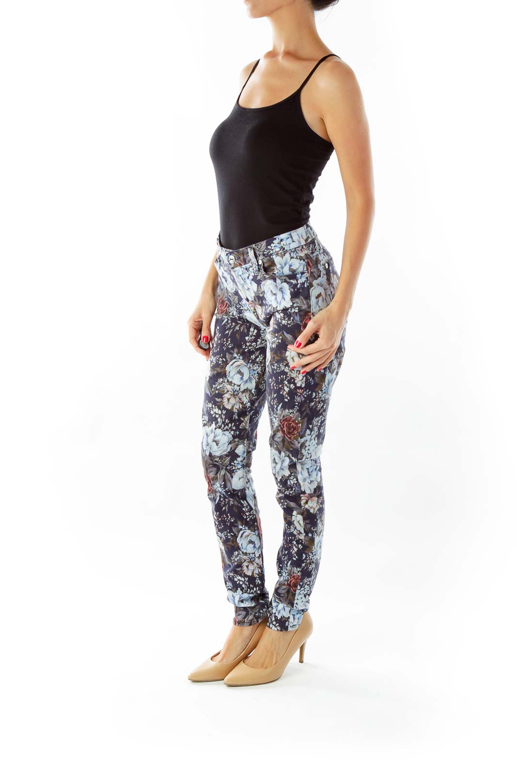 Blue Flower Print Jeans