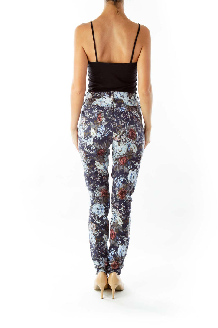 Blue Flower Print Jeans