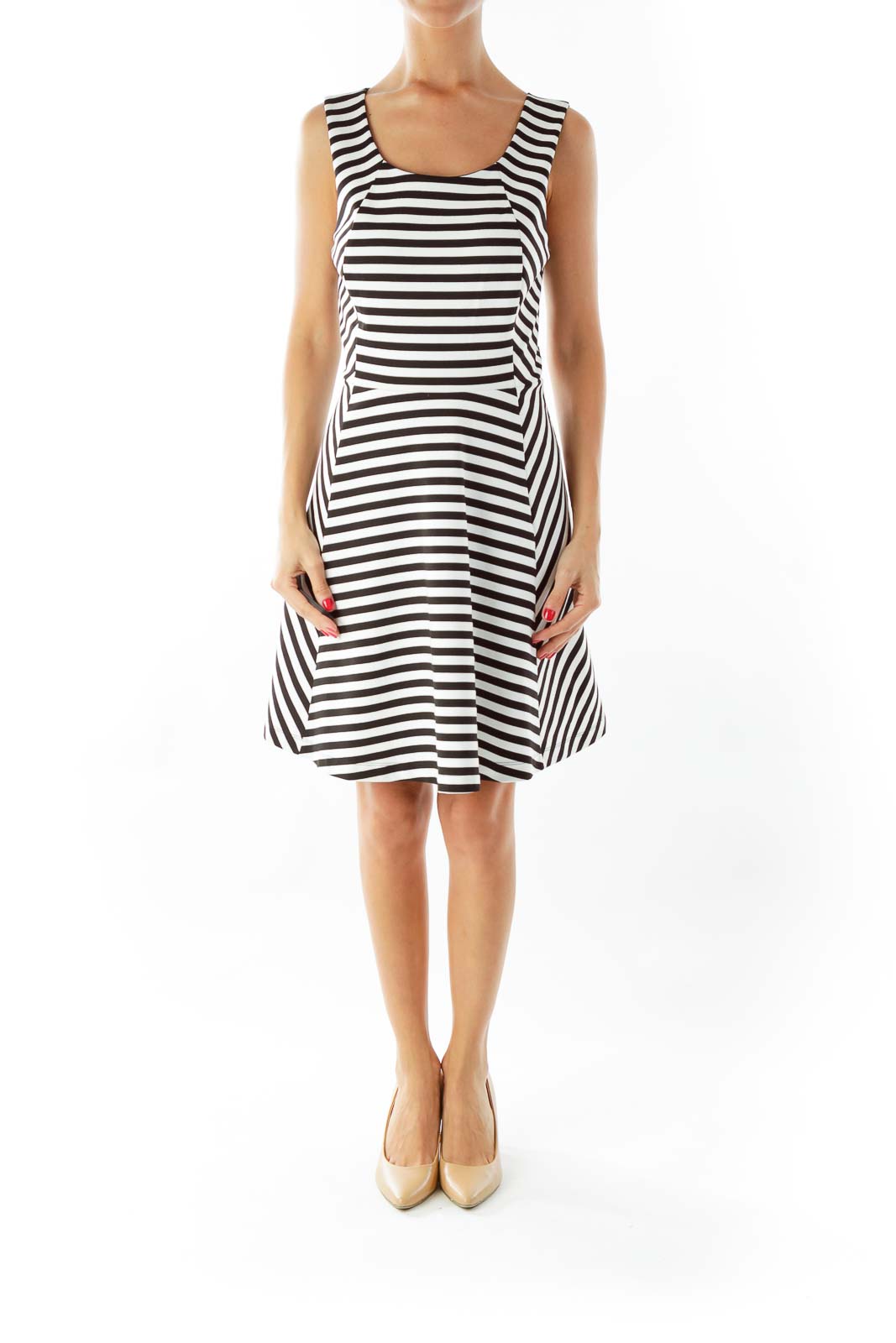 Black White Striped Flared Dress