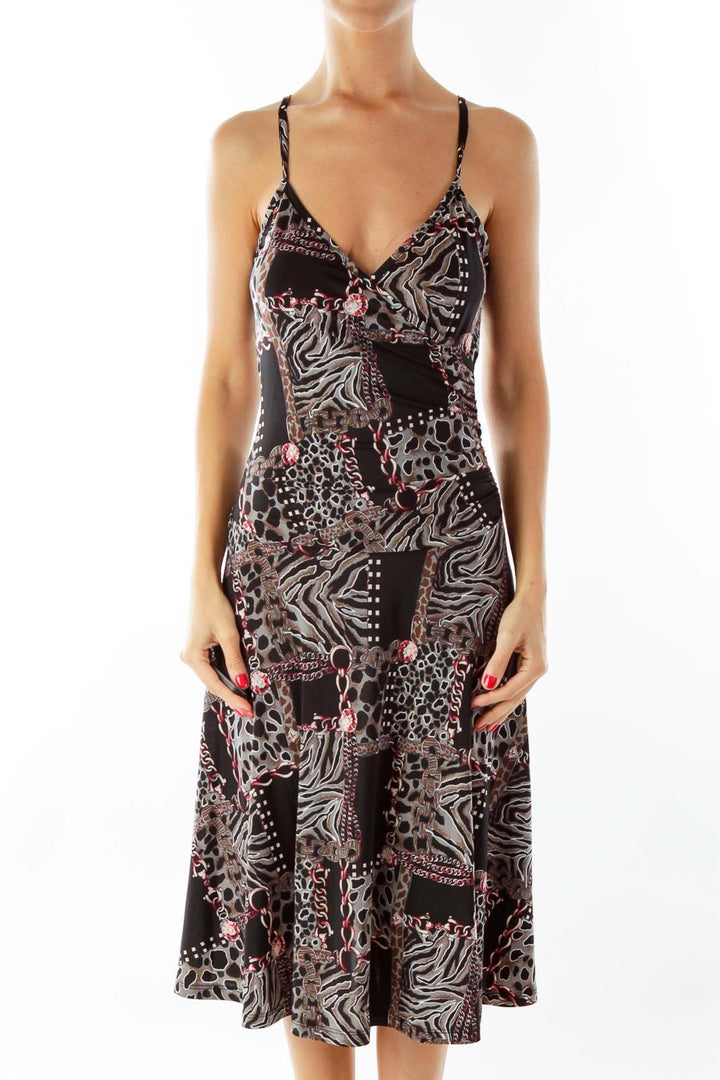 Black Printed Flared Dress