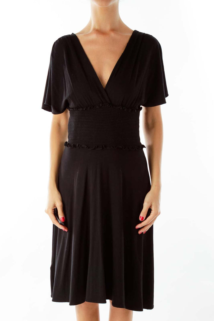 Black V-neck Stretch Dress