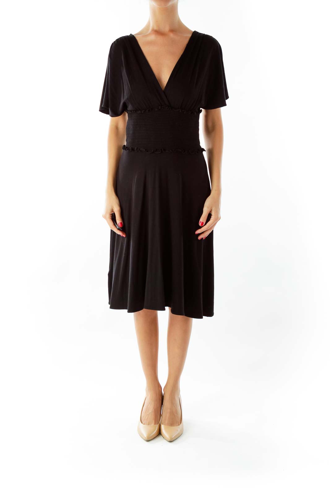 Black V-neck Stretch Dress