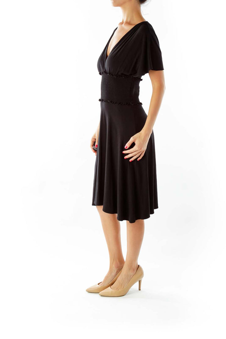 Black V-neck Stretch Dress