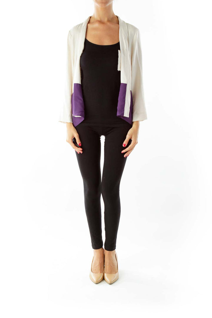 Beige Purple Cropped Lightweight Jacket