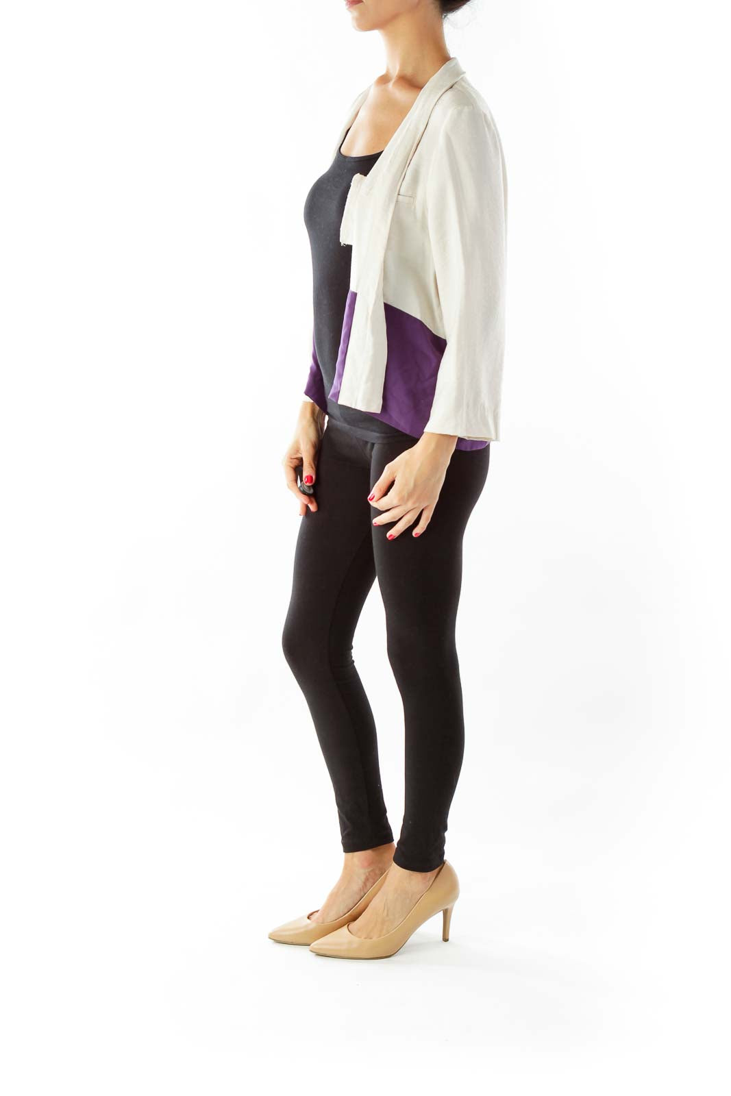 Beige Purple Cropped Lightweight Jacket