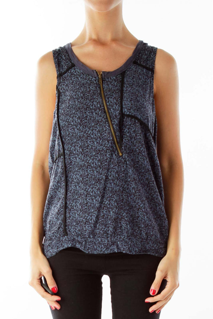 Navy Zippered Print Tank Top