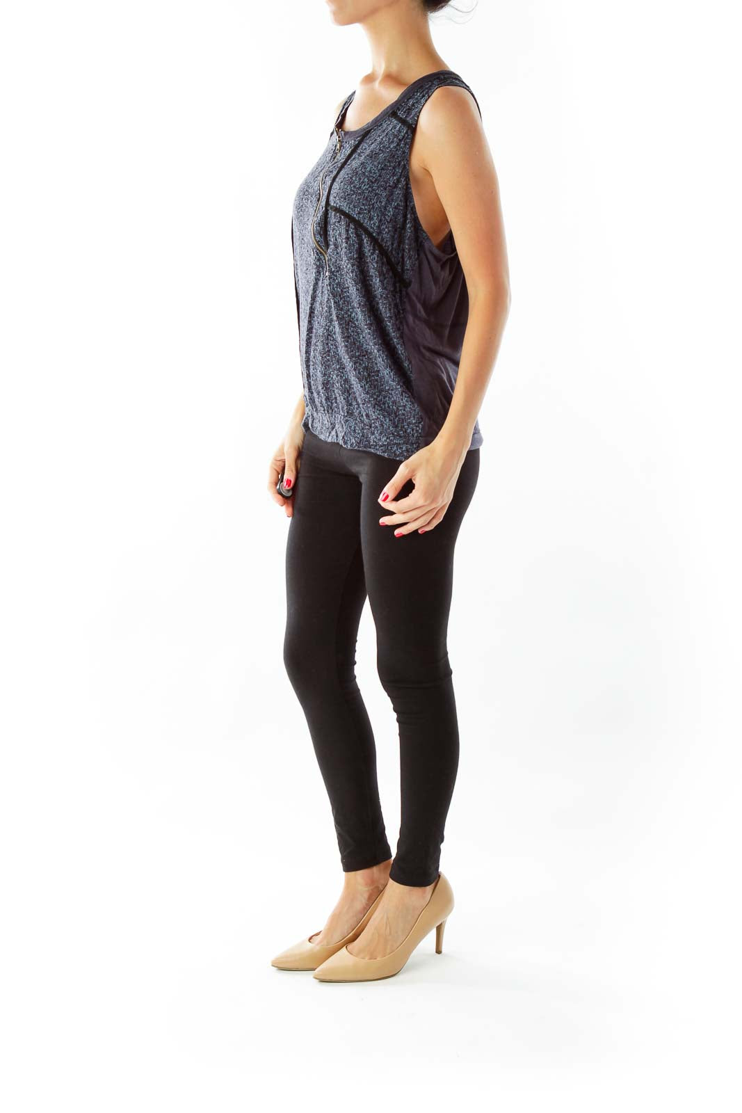 Navy Zippered Print Tank Top