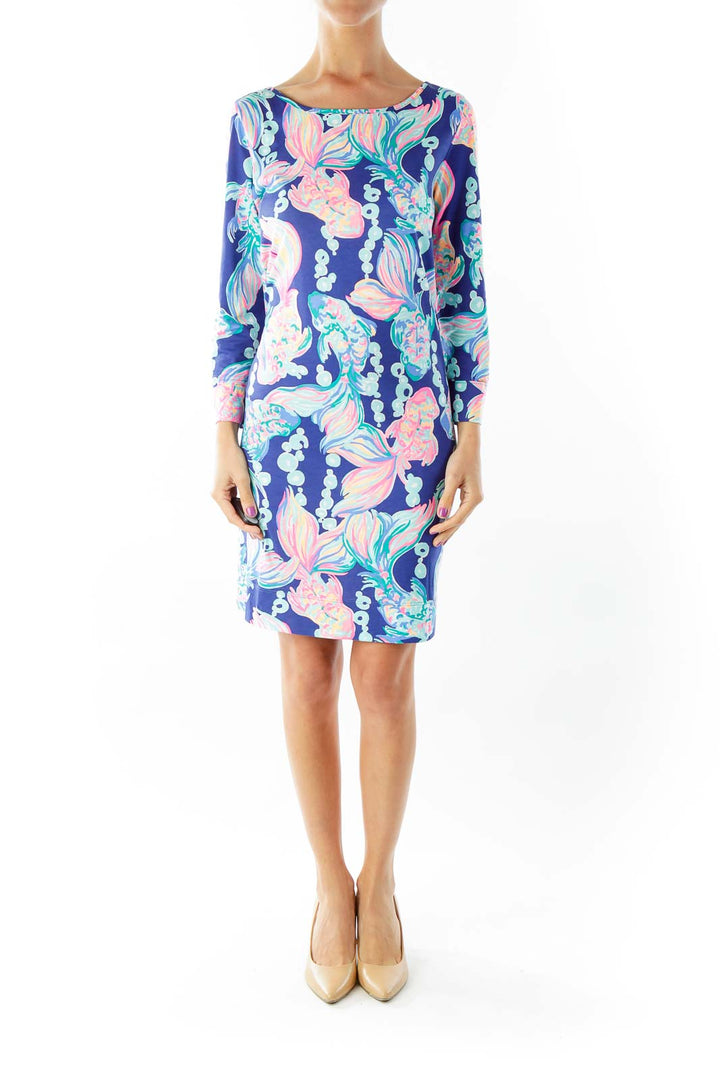 Blue Pink Floral Shift Dress