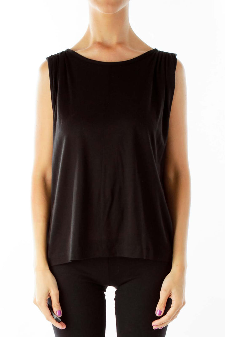 Black Sleeveless Top with Gathered Shoulders