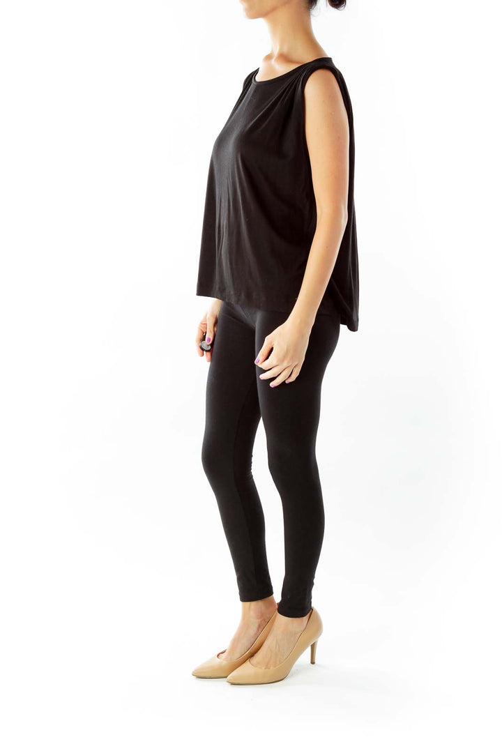 Black Sleeveless Top with Gathered Shoulders