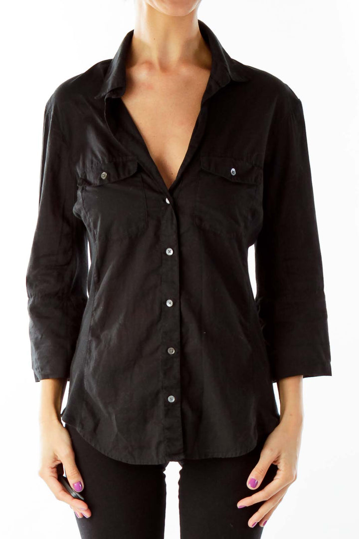 Black Buttoned Short Sleeve Shirt