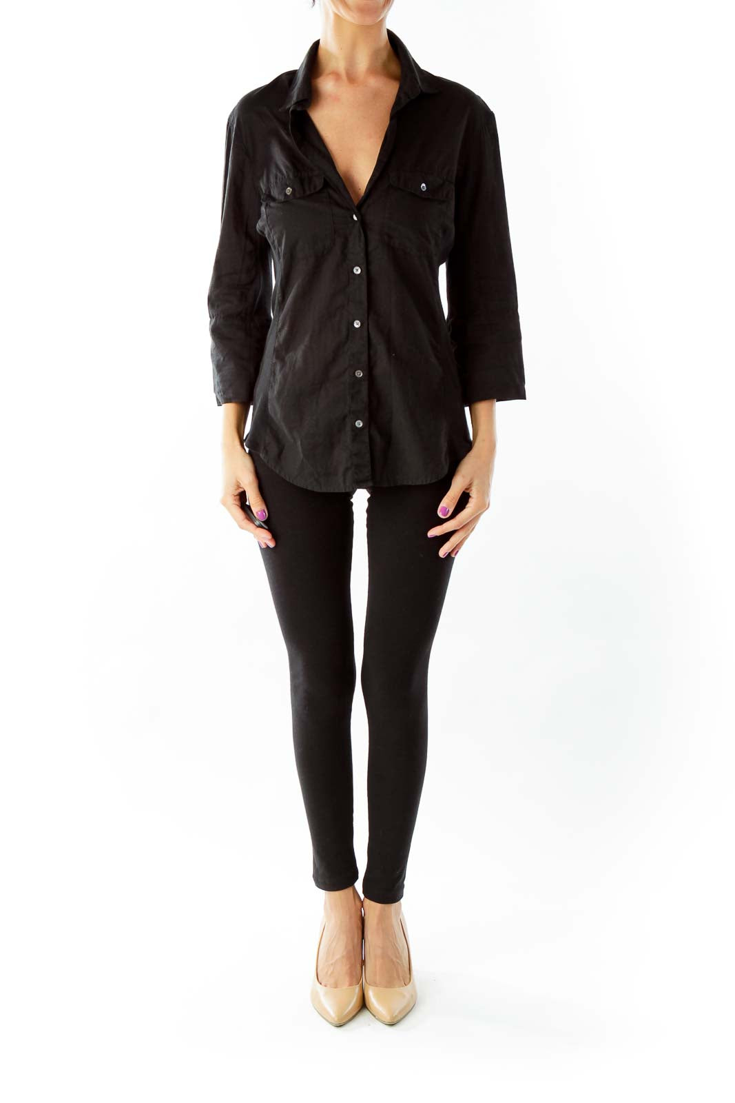 Black Buttoned Short Sleeve Shirt