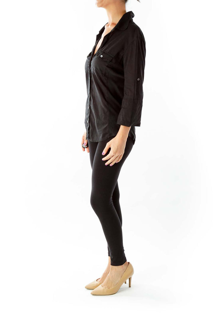 Black Buttoned Short Sleeve Shirt