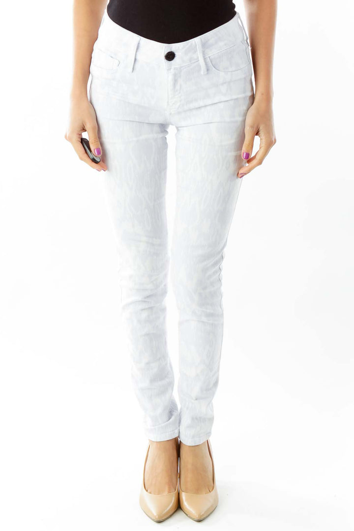 Gray Cream Print Skinny Jeans