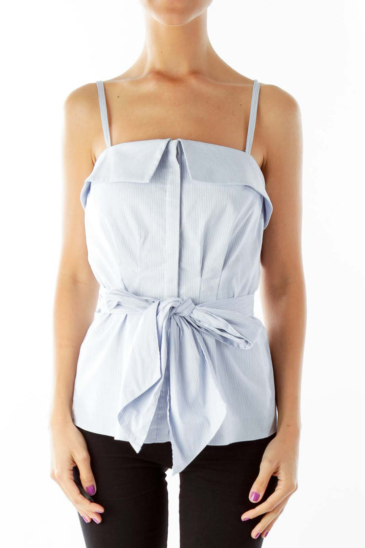 Blue Cream Pinstripe Corset Top