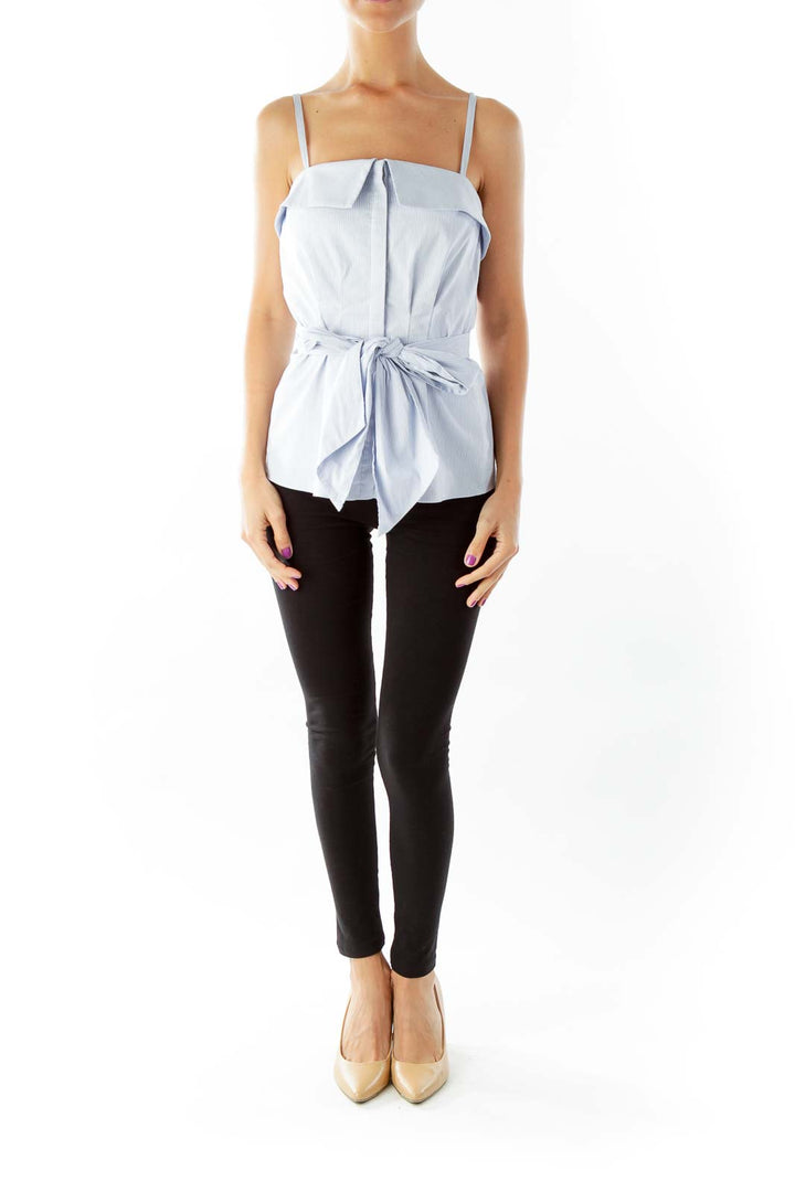 Blue Cream Pinstripe Corset Top