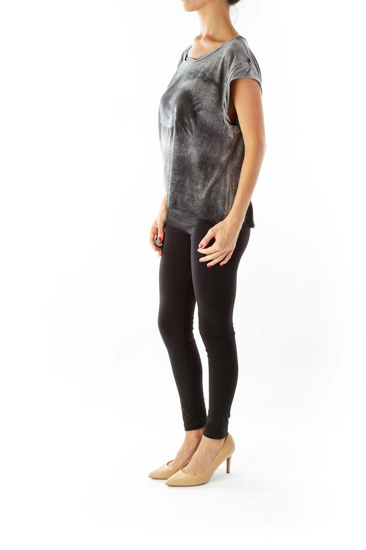 Black Gray Sleeveless Print Shirt