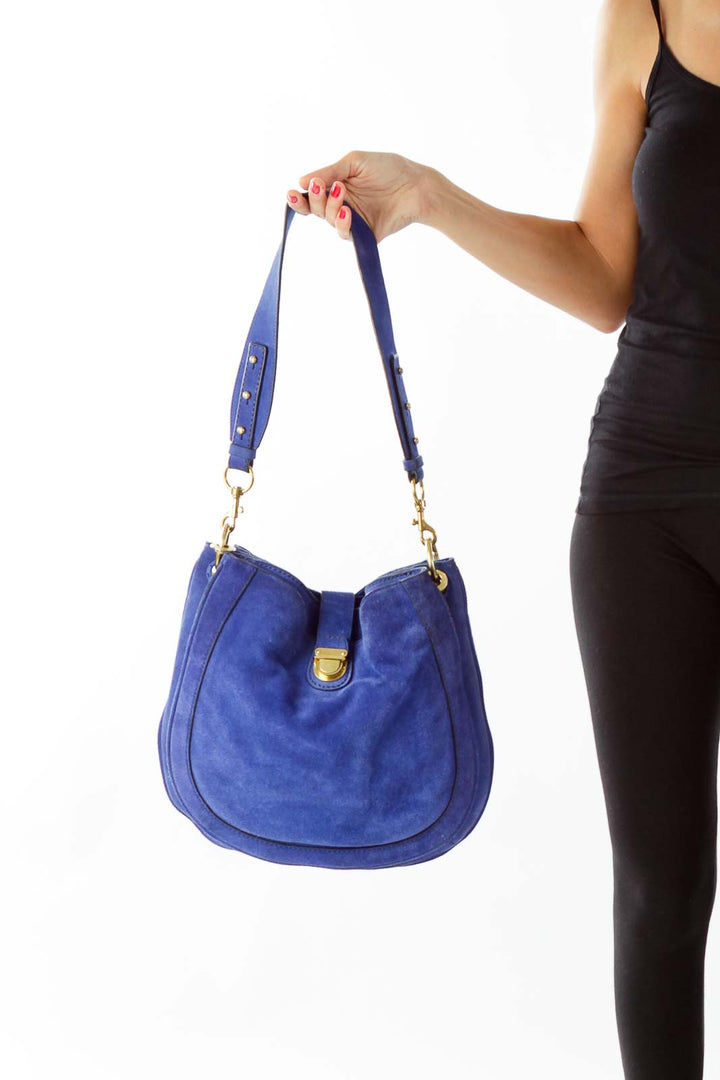 Blue Suede Shoulder Bag