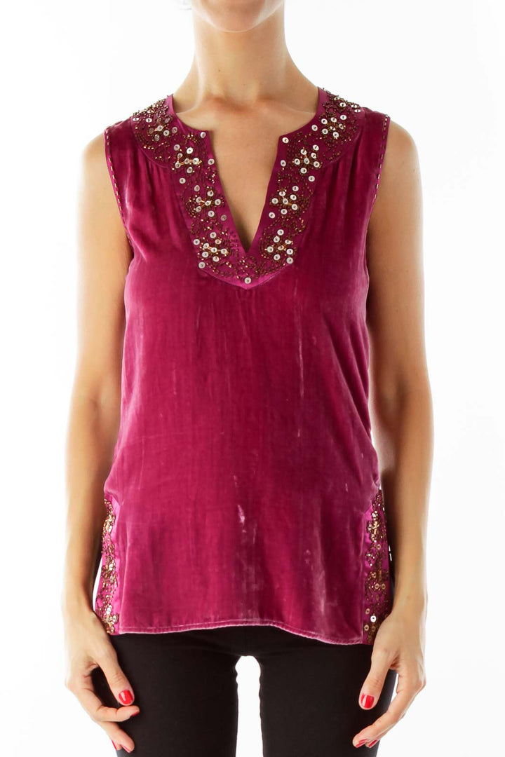 Purple Velvet Sleeveless Top