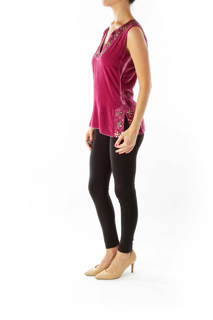 Purple Velvet Sleeveless Top