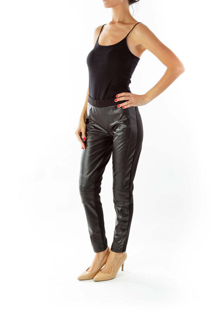 Black Faux-Leather Stretch Pants