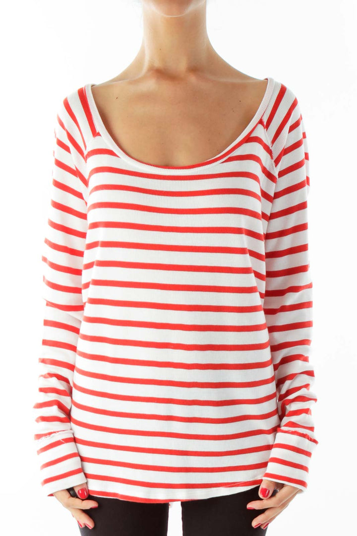 Red White Striped Loose Sweatshirt