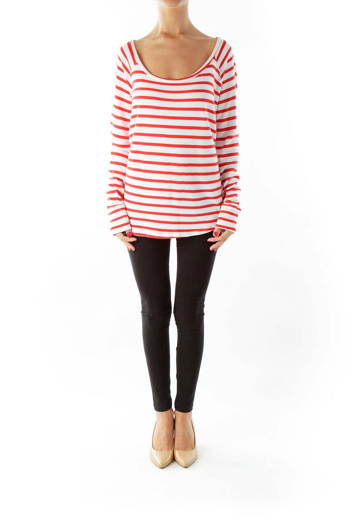 Red White Striped Loose Sweatshirt