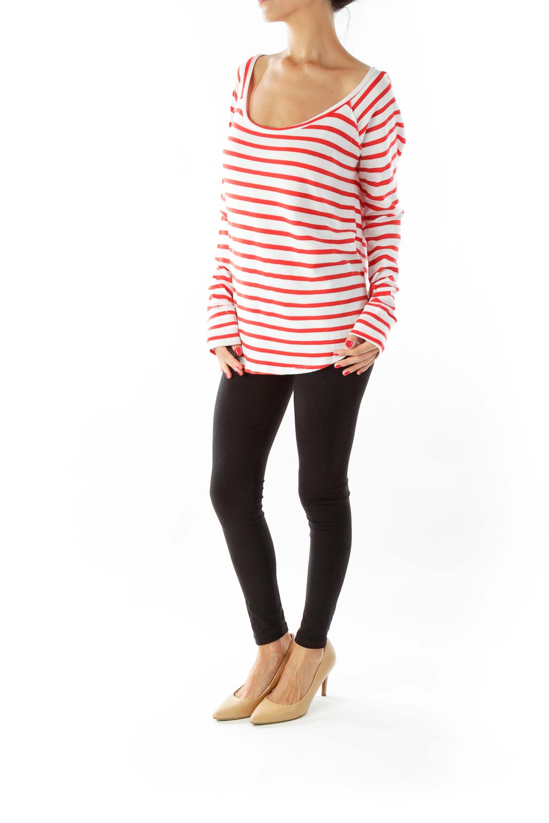 Red White Striped Loose Sweatshirt