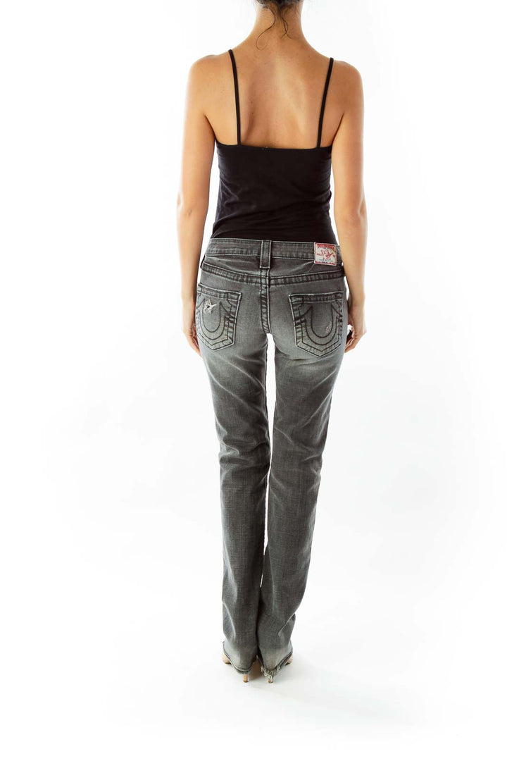 Black Distressed Straight Leg Jeans