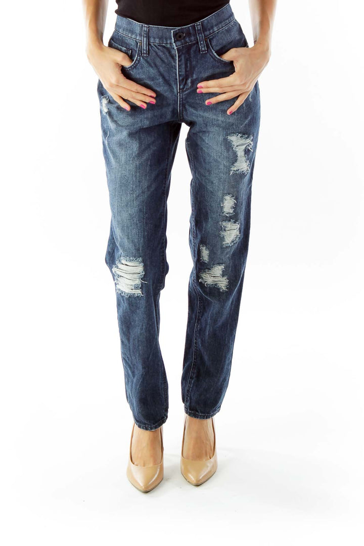 Navy Ripped Skinny Denim