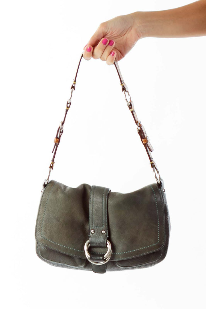 Dark Green Buckle Detail Shoulder Bag