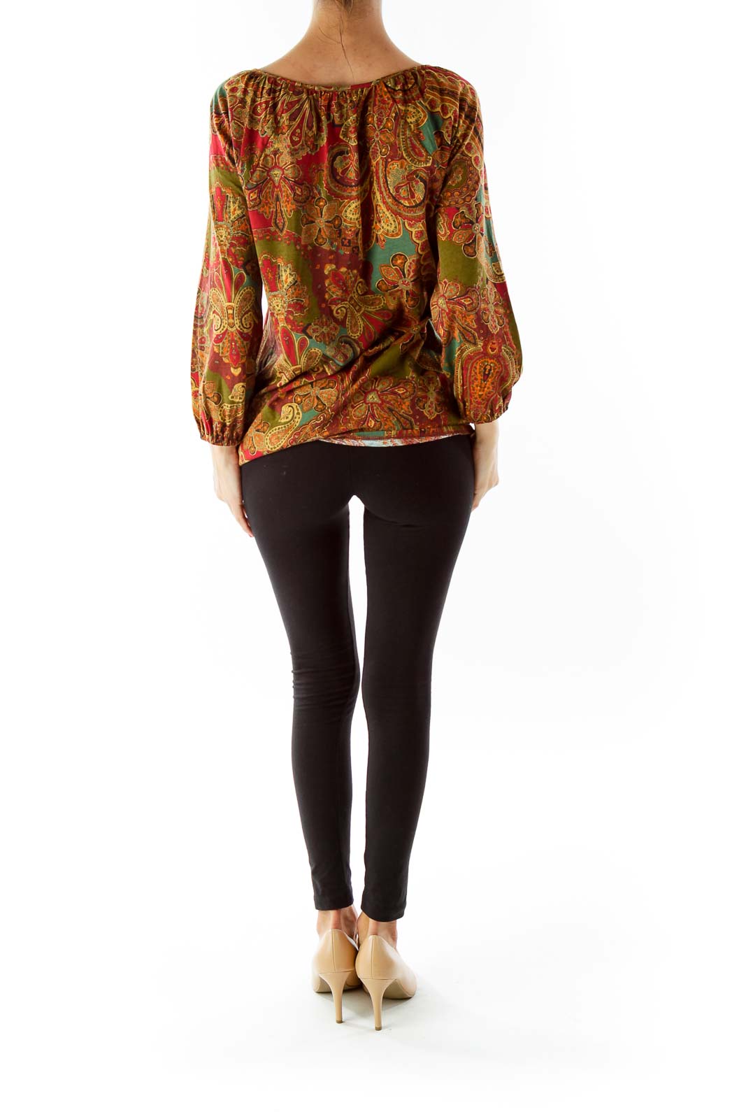 Red Green Paisley Print Blouse