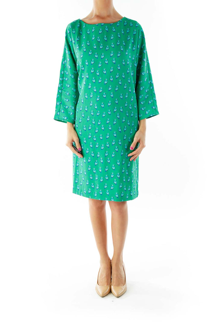 Green Blue Penguin Print Shift Dress