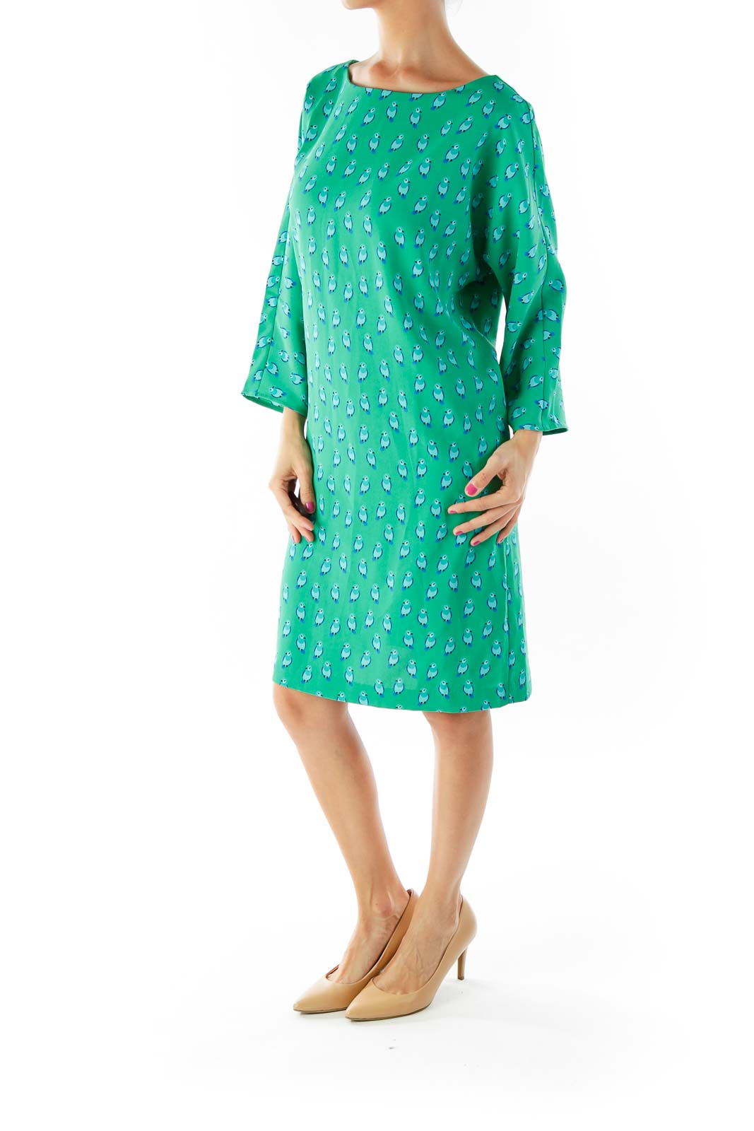 Green Blue Penguin Print Shift Dress