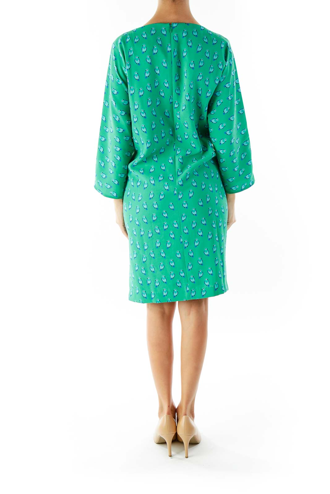 Green Blue Penguin Print Shift Dress