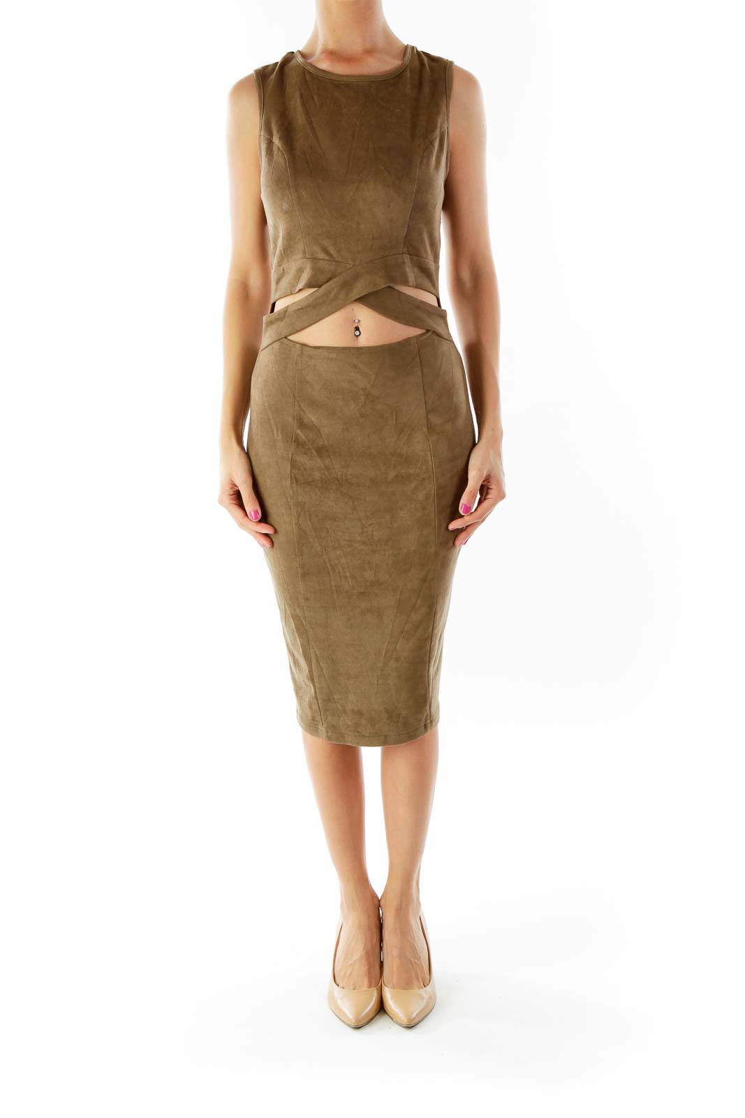 Olive Green Suede Cocktail Dress