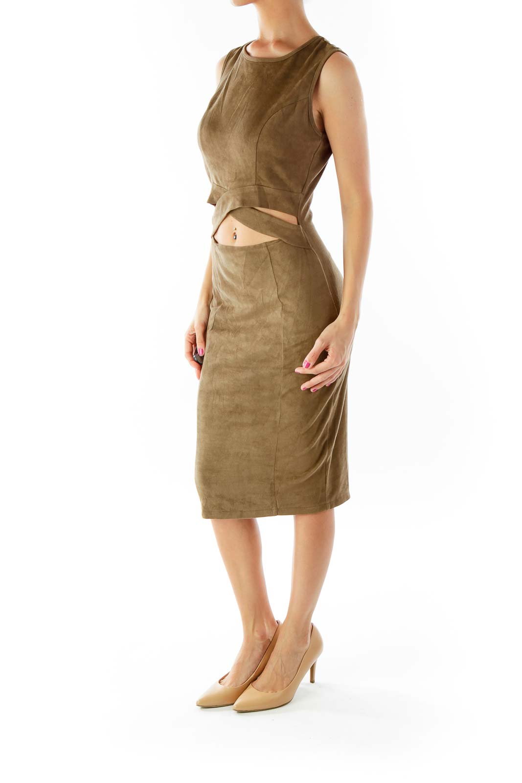 Olive Green Suede Cocktail Dress