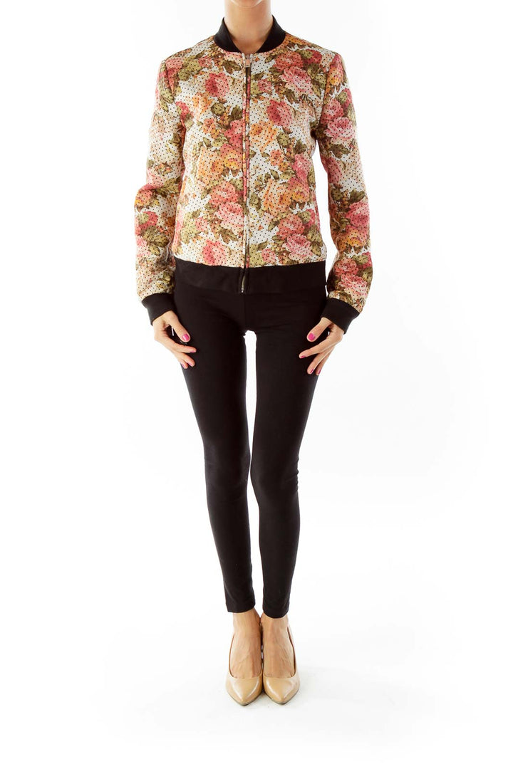 Pink Floral Bomber Jacket